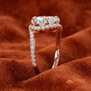 14K Rose Gold Plated Silver Oval Cut Halo Engagement <b>Ring</b> Twisted Wedding Band Luxury Bridal Jewelry Gift for Anniversary Party - Product Image 4