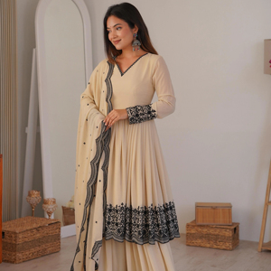 Heavy Faux Georgette Thread Embroidery Palazzo Set Ready To Wear Fully Stitched 3 Piece Ethnic Suit M To 44 Size Bulk Supply - Product Image 1