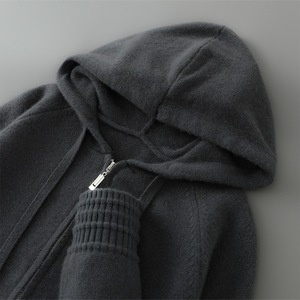 Pull à capuche zippé en maille pour homme, couleur unie, décontracté, pour l'automne, manches longues, avec poches - Product Image 5
