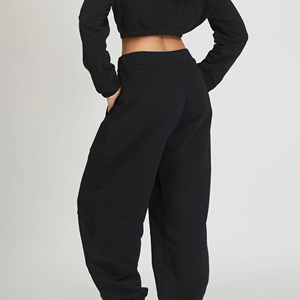 Pantalones Deportivos de Mujer Premium para Invierno, Cintura Alta, Forro Polar Negro, 100% Algodón, Corte Holgado, Pierna Ancha, Secado Rápido - Product Image 2