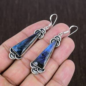 Boucles d'oreilles pendantes en labradorite, argent sterling 925, bijoux bohèmes faits à la main, pierres précieuses, cadeau de luxe pour femmes - Product Image 4