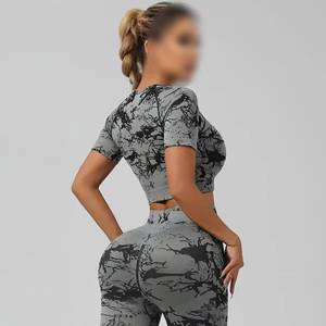 Conjunto de 2 Piezas de Leggings y Camiseta Deportiva para Mujer, de Algodón de Secado Rápido, Transpirable y Elástico, por Encima de la Rodilla, Ajustados para Correr - Product Image 6
