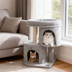 Albero per Gatti Compatto da 26 Pollici con 2 Cucce Solide e Tiragraffi in Sisal, Torre Antiribaltamento per Gatti per Spazi Ristretti - Product Image 6