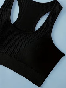 Women's Simple Racerback Sports Bra | Front High <b>Support</b> Eco-Friendly Breathable Mesh Gym Workout <b>Crop</b> <b>Top</b> | Polyamide Spandex - Product Image 3