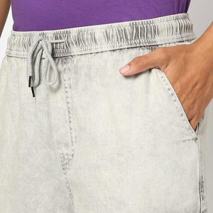 Hip Hop Men Light Gray Eco Friendly Solid <b>Cargo</b> Bermuda <b>Shorts</b> with Elastic Waist and Pockets Vintage Style Woven Cotton Fabric - Product Image 6