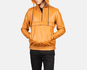 2026 New Arrivals High Quality Plain <b>Leather</b> Hoodies No <b>String</b> 100% <b>Leather</b> Oversized Pullover Hoodie - Product Image 2