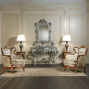 Ensemble de canapés de luxe en bois d'acajou massif, or blanc, sculpté à la main, capitonné, meubles de salon fabriqués en Indonésie - Product Image 4