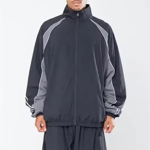 Survêtement sportif respirant avec fermeture éclair intégrale, col montant, coupe ample, couleur unie, en polyester, pour l'automne, coupe-vent de haute qualité - Product Image 3