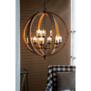 Lampadario in legno a 9 luci con lampadario a catena regolabile lampada pendente per cucina sala da pranzo Foyer ingresso lampadina non - Product Image 2