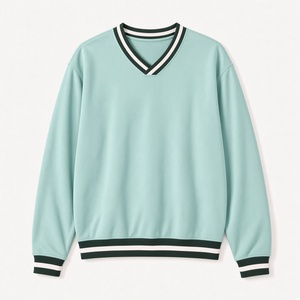 T-shirt décontracté à col en V, manches longues, en molleton doux, mélange de coton, épaules tombantes, style streetwear, fourni par le fabricant OEM - Product Image 2