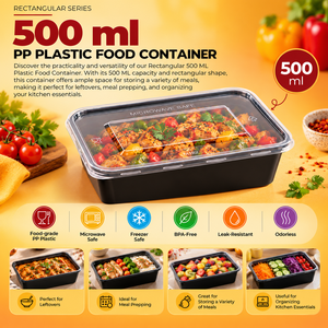 Contenedor Rectangular Premium de PP de 500 ml para Comida para Llevar con Tapa Transparente, para Preparación de Comidas, Restaurantes y Hoteles - Product Image 4