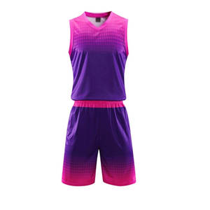 Unisex Gradient for Pink Basketball Jersey Set Sleeveless V-Neck Breathable Mesh Quick Dry Polyester Sportswear Adults All - Product Image 2