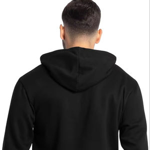 Sudadera con capucha de forro polar grueso, extragrande, con cremallera, bordada, de alta calidad, color negro, para hombre, estilo urbano, venta al por mayor - Product Image 2