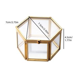 Hexagonal Glass Jewelry <b>Box</b> With Gold Frame And <b>Lockable</b> Lid For <b>Storage</b> Display - Product Image 4
