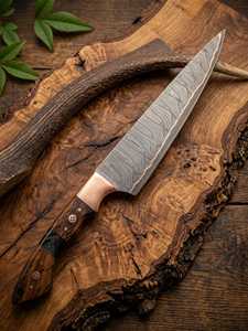 Cuchillo de Chef Red Tsunami de 8 Pulgadas de Acero de Damasco con Mango de Madera de Resina, Espiga Recta, Borde Biselado, Punta Afilada, Grado Industrial - Product Image 3