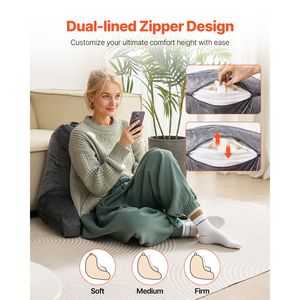 Cuscino Grande in Memory Foam Sfilacciato per Lettura e Riposo a Letto con 3 Tasche in Velluto Corto Lavabile - per Comfort e Relax - Product Image 3