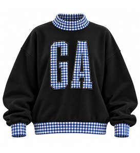 Custom Logo Women’s Oversized <b>Mock</b> Neck Sweatshirt Lightweight Cotton Gingham Drop Shoulder Private Label Pullover - Product Image 4