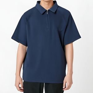Chemise décontractée bleu clair pour homme de haute qualité avec fermeture éclair, manches raglan, en tissu jersey de coton personnalisable, logo sur mesure - Product Image 3