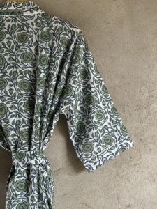 Wholesale Women Summer <b>Kimono</b> Robe Floral Print V-neck Belt Closure Beach <b>Dress</b> Long Sleeve Cotton Woven Wrap Knee-Length - Product Image 6