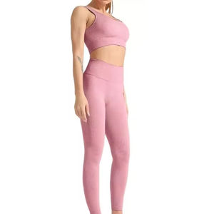 Ensemble de yoga 2 pièces sans couture, taille haute, rembourré, avec soutien-gorge et leggings, design personnalisé, pour l'entraînement et la course, avec ceinture élastique – Collection 2026 (Vente en gros) - Product Image 2