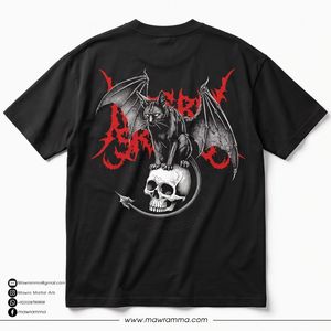 เสื้อยืดคอตตอนโอเวอร์ไซส์ผู้ชายแบบสั่งทำ OEM พิมพ์ลายดิจิทัลลายหัวกะโหลกแมวสไตล์โกธิค เสื้อผ้าสตรีทแวร์เนื้อหนา คอกลม ขายส่ง - Product Image 4