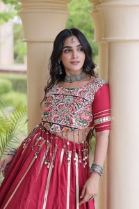 Lehenga Choli Tradicional de Seda Roja con Blusa Bordada, Vestido de Novia Largo y Holgado para Mujer, Estilo India Pakistán - Product Image 6