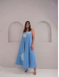 Vestido Largo de Lino y Algodón Holgado de Verano para Mujer, con Logotipo Personalizado, Estilo Casual, Cuello Cuadrado, Color Sólido, Alta Calidad - Product Image 3