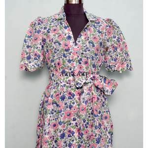 Vestido Moderno Casual de Manga Corta para Fiesta, Estilo Dulce y Elegante para Mujer, Estampado a Mano, de Algodón, Tipo Canguro, Cómodo y Corto - Product Image 4