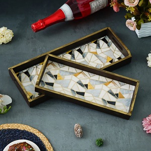 <b>Square</b> Shape High Quality Wooden Serving Trays With Handles For Breakfast in Bed Lunch Dinner Parties Retro Enamel Tea Tray - Product Image 1