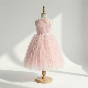 Vestido de Fiesta Premium para Niña, Color Rosa Intenso, Estilo Halter con Volantes de Tul, Lentejuelas, Manga con Volantes, para Cumpleaños, Verano - Product Image 2