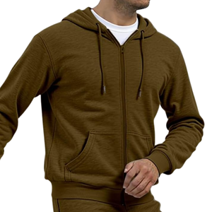 Men <b>Brown</b> Heavyweight Solid Hooded Tracksuit Custom Logo Zip Hoodie Cargo <b>Jogger</b> Set Autumn Warm Two Piece Outfit OEM Factory - Product Image 3