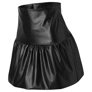 Women's High Waist PU Satin <b>Mini</b> Skirt Ruffles A-Line Shiny Solid Sexy Club Style All Seasons Wear - Product Image 5