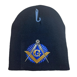 High Quality Customized Black Masonic Gold Symbol Beanie Cap Hat Master Mason Wholesale Knitted Beanies for Fishing Casual - Product Image 1