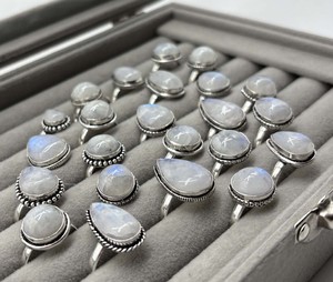 Natural Rainbow Moonstone <b>Ring</b> 925 Sterling Silver Plated Handmade Mixed Assorted Design <b>Ring</b> Bulk Lot - Product Image 2