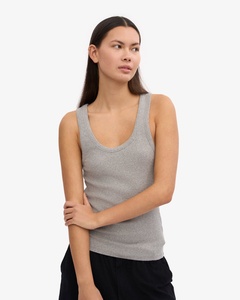Women's Cream Knitted Tank <b>Top</b> Scoop Neck Solid Color Casual Wear Breathable Regular Length 100% Cotton - Product Image 5