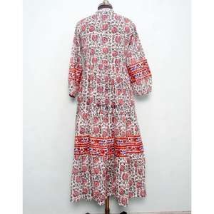 Vestidos de verano largos de algodón para mujer, estilo dulce, sencillo y casual, con estampado floral, corte A, maxi, ajustados, transpirables y suaves. - Product Image 6