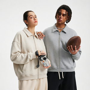 Sweat-shirt zippé oversize pour homme, col rabattu, en tissu éponge, style streetwear décontracté, impression numérique, logo personnalisé - Product Image 1
