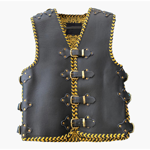 เสื้อกั๊กหนังแท้สำหรับขี่มอเตอร์ไซค์สี่ฤดู - เสื้อแจ็คเก็ตหนังวัวแบบปรับได้สำหรับผู้ชาย เสื้อกั๊กแขนกุดสำหรับกิจกรรมกลางแจ้ง - Product Image 1