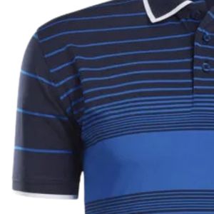 Men's <b>Navy</b> Blue Striped Sublimation Polo Shirt Short Sleeve Lightweight Athletic Wear Comfortable Golf Clothing for Sports - Product Image 4