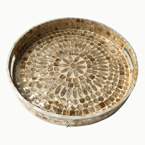 Juego de Bandejas de Servir Elegantes Hechas a Mano con Diseño Personalizado OEM ODM, de Madera y Madreperla Dorada, para Presentación de Alimentos y Decoración - Product Image 1