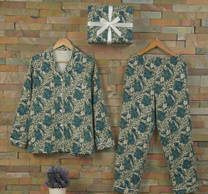 ชุดนอนผ้าฝ้ายแท้ 100% ทอลายดอก/ลายเรียบ พิมพ์ลายด้วยมือ เนื้อผ้านุ่มพิเศษ แขนยาว ระบายอากาศได้ดี สำหรับผู้หญิง ฤดูร้อน - Product Image 4