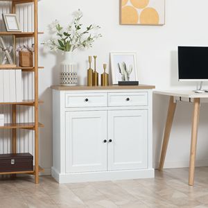 Credenza Bianca in Stile Antico con 2 Cassetti e 2 Ante, Mobile da Cucina per Villa, Magazzino, Soggiorno, Ingresso - Product Image 2