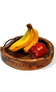 Bandeja Redonda Moderna de Nogal para Servir con Asas de Metal Negro, Decoración Minimalista para Mesa, Bandeja Redonda de Lujo para Mesa de Centro, Madera Maciza - Product Image 3