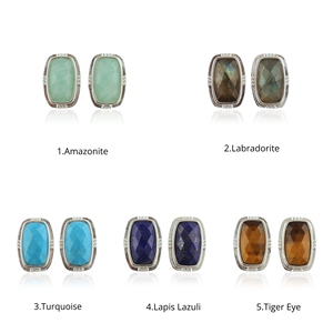 ต่างหูเพชรพลอยลาบราดอไรต์ ไทเกอร์อาย อะมาโซไนต์ ลาพิส ลาซูลี ชุบเงินแท้ 18k สีเทอร์ควอยซ์สุดฮิต ขายส่งเครื่องประดับแฟนซี - Product Image 1