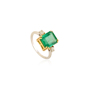 Anillo de Oro Sólido de 18K de Dos Tonos con Esmeralda y Diamante de Doble Engaste, Gema Grande Preciosa, Joyería de Venta Caliente a Precio Mayorista - Product Image 3