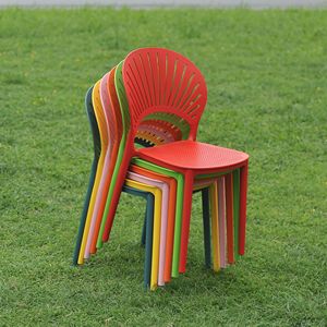 Rich Ruby Fan Back Modern Waterproof <b>Dining</b> Seating | All Weather Polypropylene Armless Patio <b>Chair</b> Commercial Theatrical Lounge - Product Image 3