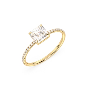 Bague de fiançailles REYES, best-seller, diamant de laboratoire HPHT CVD taille Asscher 1,23 carat, en or massif 14 carats plaqué rhodium, bijoux fins - Product Image 1