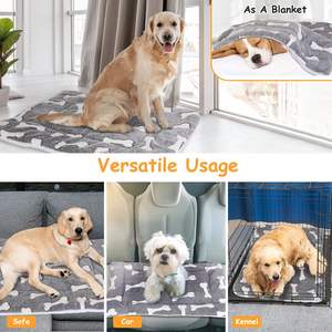 Reversible Flannel <b>Dog</b> <b>Bed</b> Mat Machine Washable Pet <b>Bed</b> Liner with Bone Pattern Comfortable Cushion Carpet <b>for</b> <b>Crate</b> Use - Product Image 4
