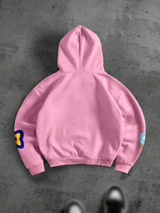 Sudadera con Capucha Extra Grande de Felpa Gruesa con Parche de Chenilla Rosa Bordado, Sudadera para Hombre con Apliques Multicolores, Logotipo Personalizado, Fábrica ODM - Product Image 3
