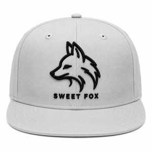 Sweet Fox 5-Panel <b>Snap</b> Back <b>Cap</b> Gray 3D Raised Rubber Embroidery Solid Unisex Casual Fashion Hip Hop Hat - Product Image 1